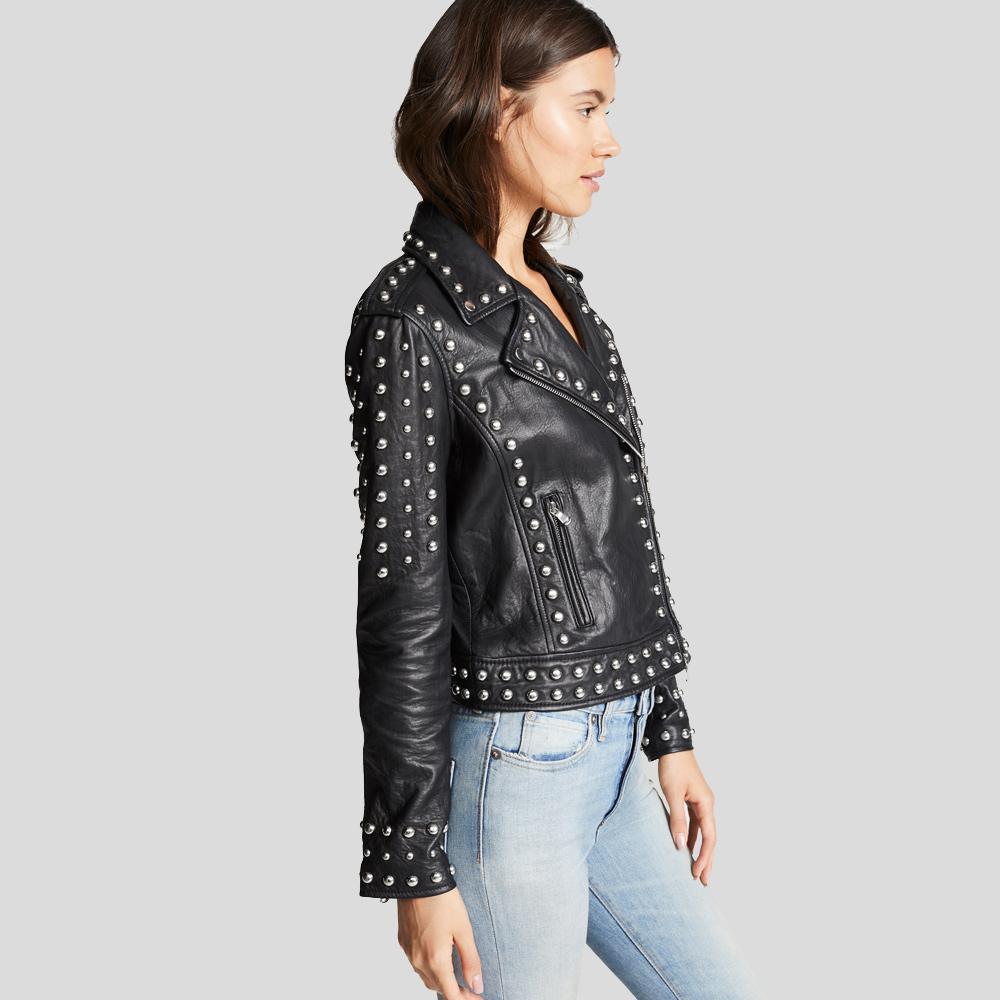 Jasmine Black Studded Leather Jacket - Leather Loom