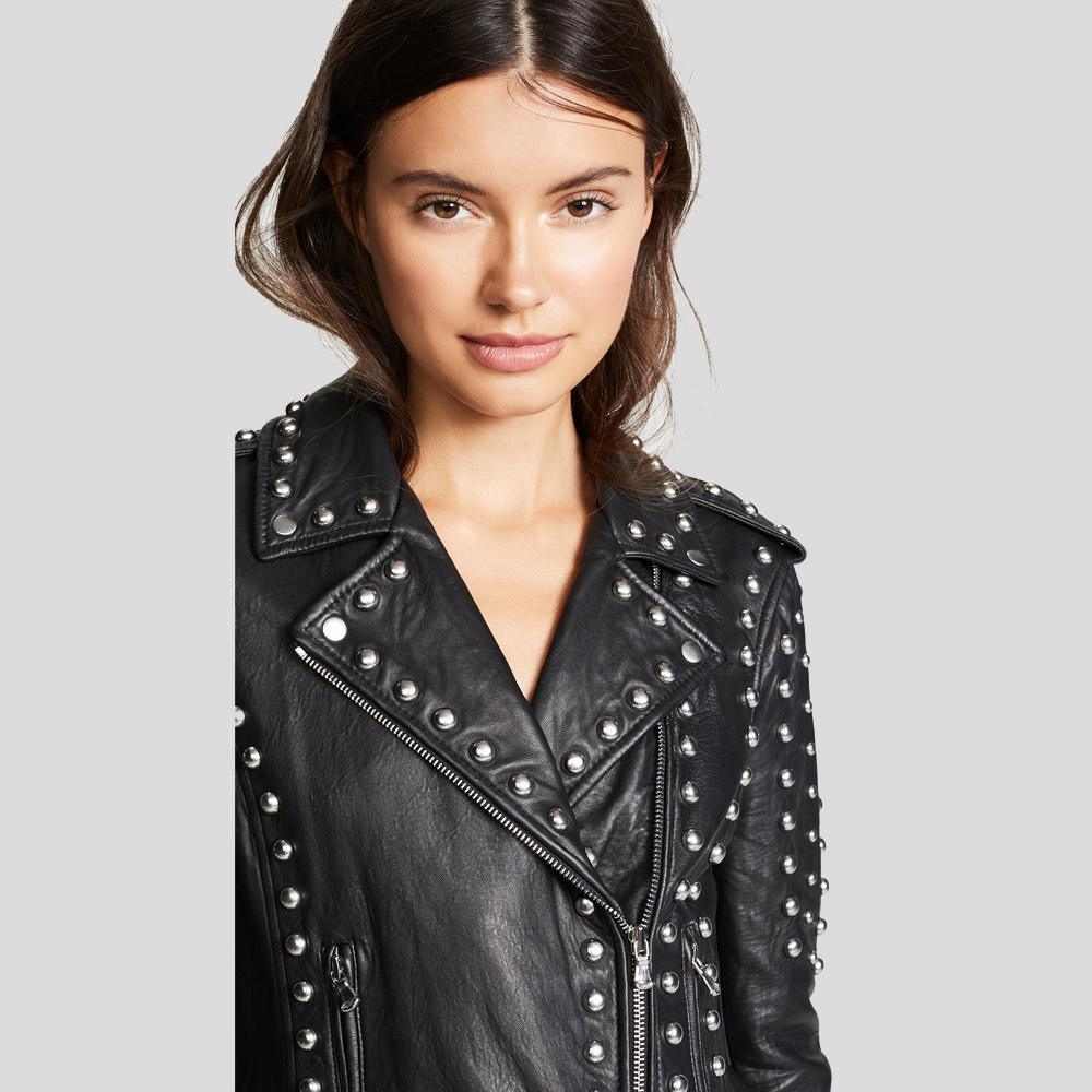 Jasmine Black Studded Leather Jacket - Leather Loom