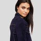 Eliza Blue Studded Suede Leather Jacket - Leather Loom