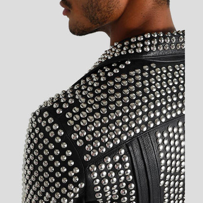 Jaxon Black Studded Leather Jacket - Leather Loom