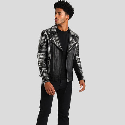 Jaxon Black Studded Leather Jacket - Leather Loom