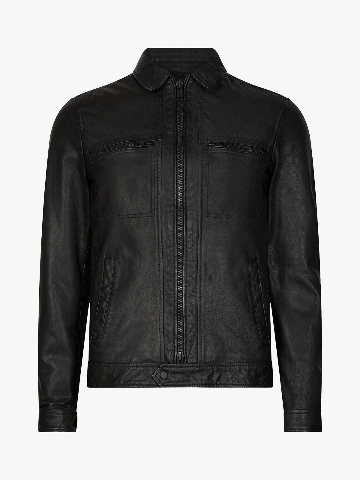Men Solid Black Leather Jacket - Leather Loom