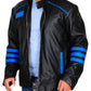 Black & Blue Biker Leather Jacket - Leather Loom