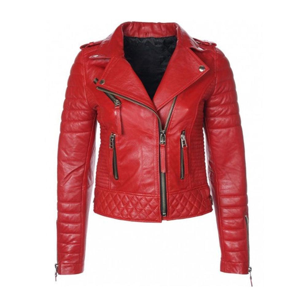Women Red  RAF B3 Sheepskin Biker Leather Jacket - Leather Loom