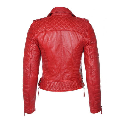 Women Red  RAF B3 Sheepskin Biker Leather Jacket - Leather Loom