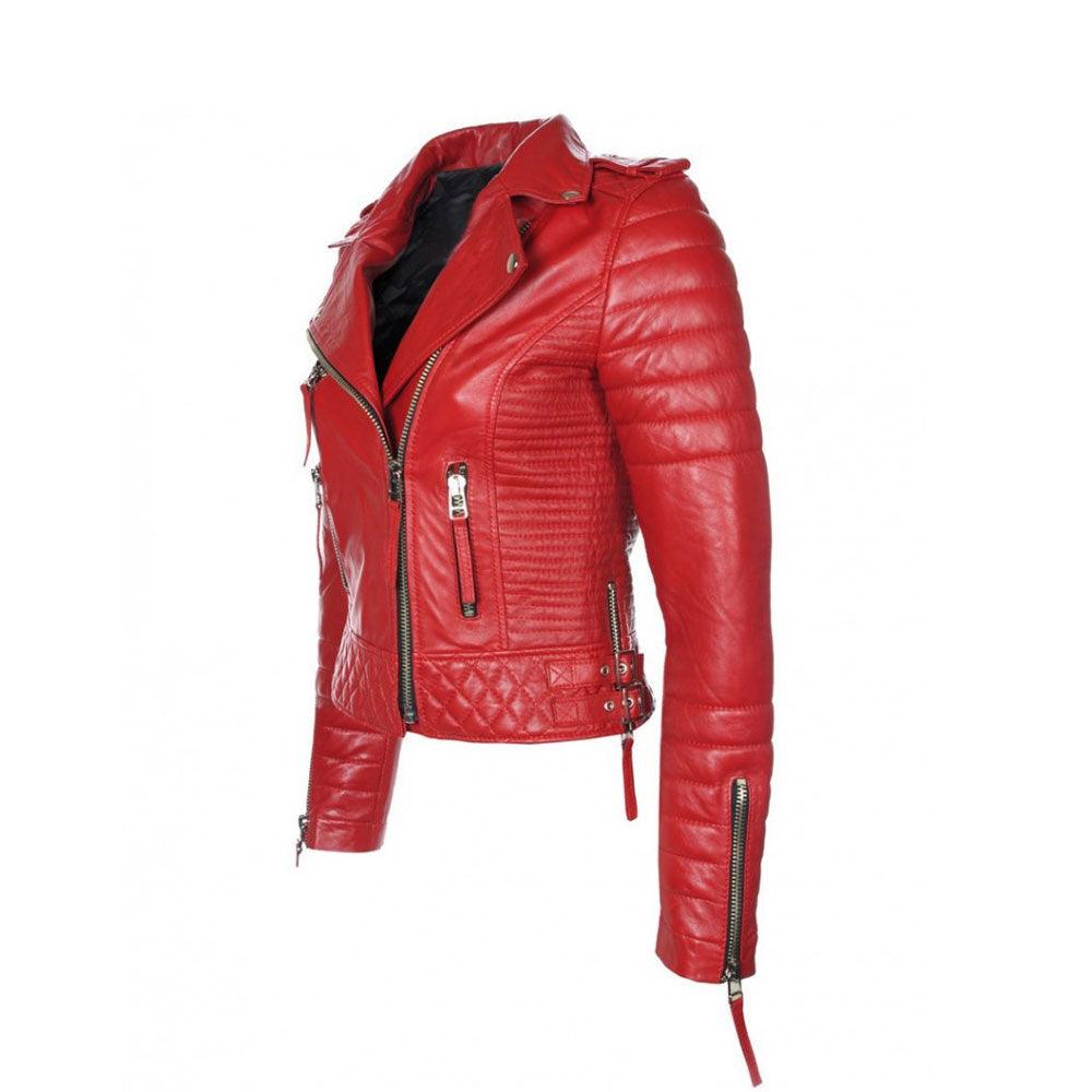 Women Red  RAF B3 Sheepskin Biker Leather Jacket - Leather Loom